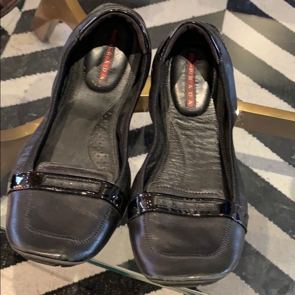 Prada Black leather & patent leather flats